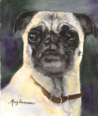 Pug Watercolor Painting