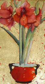 Red Amarylis in red bowl