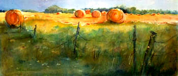 Haystacks by Watercolor Artist Mary REdman Emerson